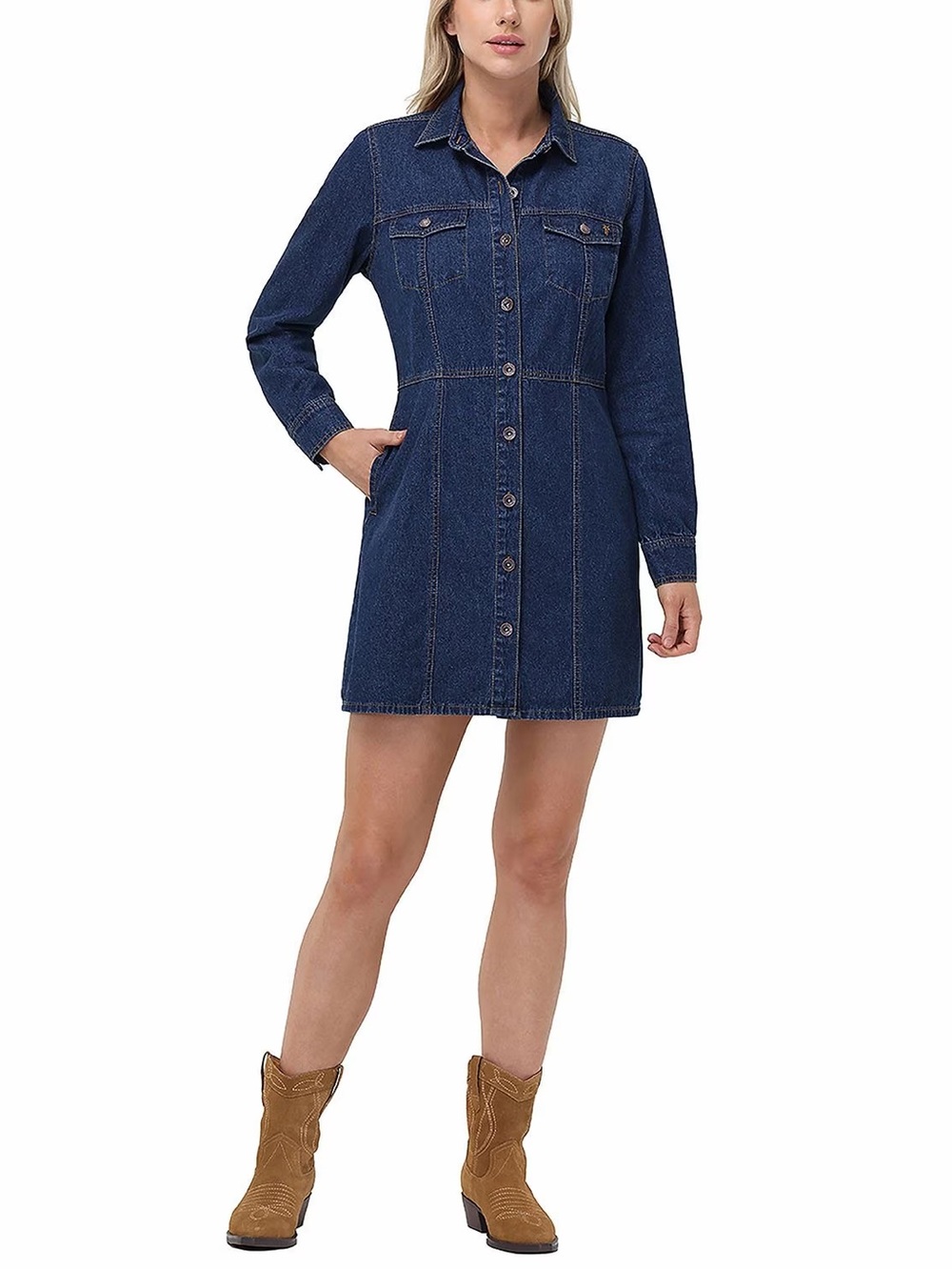 Frye Dark Blue Denim Button-Front Mini Dress